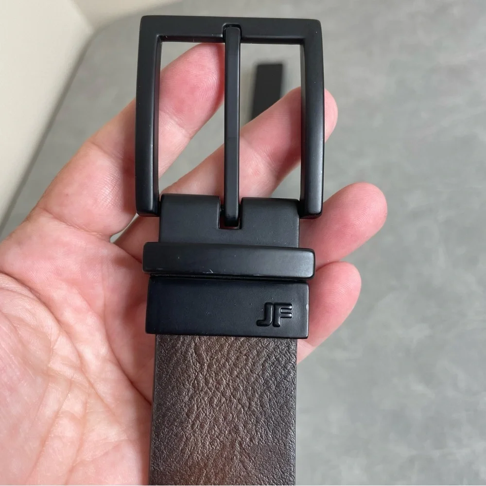 Men's Reversible Black/Brown Faux Leather Belt with Black Hardware